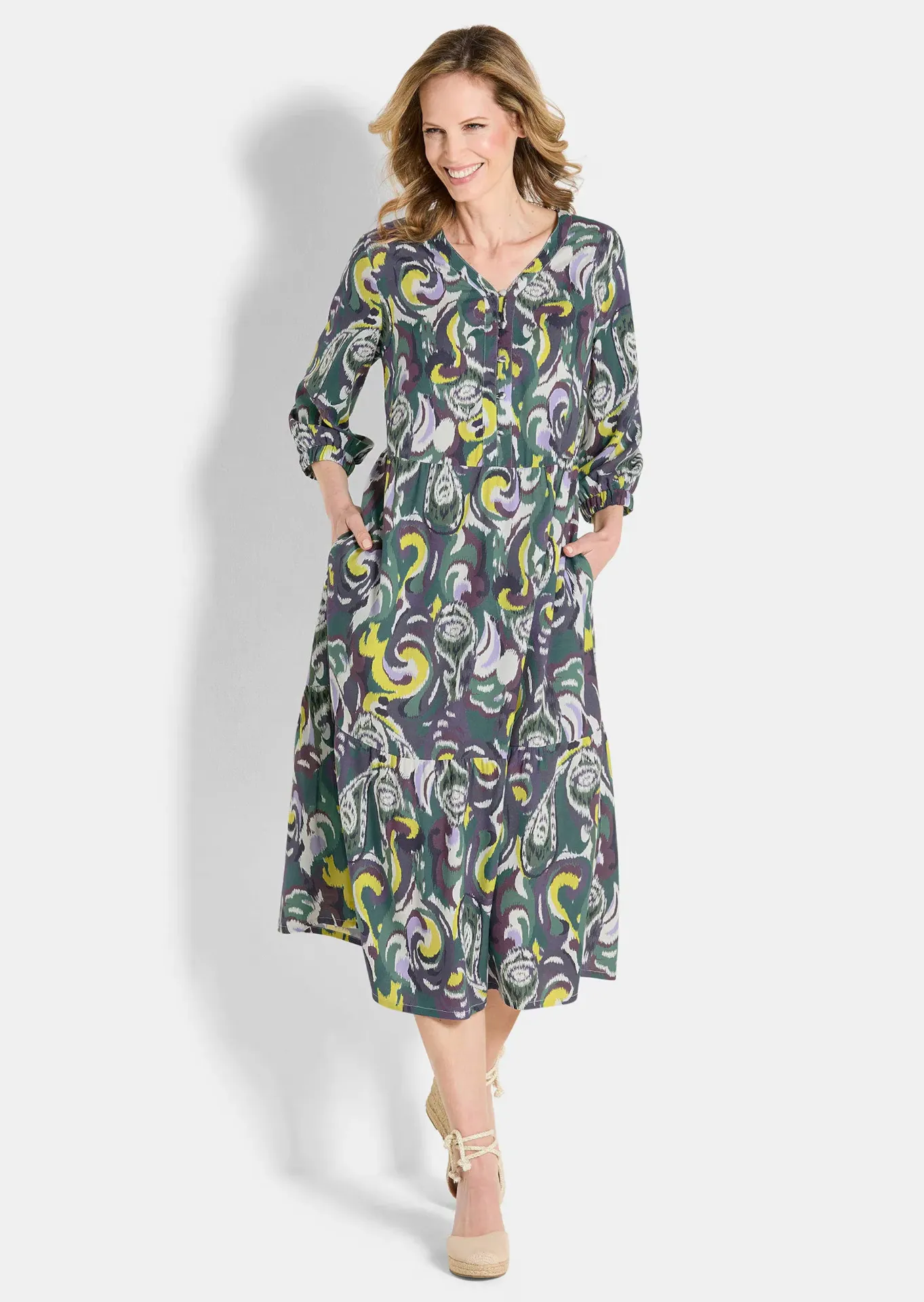 Druckkleid aus weich fließender Viskose (Blau, 36)